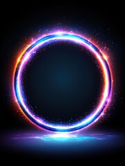 Poster - Glowing Circle Frame on Reflective Surface Abstract Background Graphic Design Element Sci-Fi Portal Concept