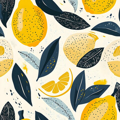 Poster - Creative lemon and leaf pattern design for fabric.