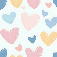 Poster - Pastel colored heart shapes repeated as a seamless pattern.