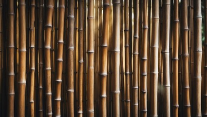 Poster - Natural brown bamboo texture with dried bamboo wall or fence backdrop and bamboo cane fencing, highlighting an exotic appearance