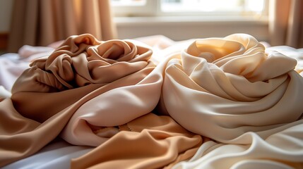Poster - Elegant Waves: Captivating close-up of beige and cream textile with smooth texture