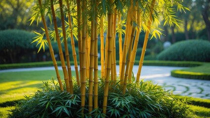 Poster - yellow bamboo grown in the middle of the garden area