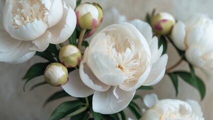 Poster - Intimate Shot of White Peony Blooms Highlighting Soft Petal Details and Serene Aesthetic