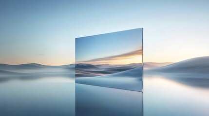 Poster - ピクセル化された夕焼け空が水面に反射する抽象的な風景 デジタルアートの未来的なビジョン