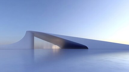 Aufkleber - 青い空と水面に反射する白い現代建築のミニマルな外観デザイン
