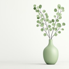 Poster - Sage Green Vase with Eucalyptus Branches on White Background
