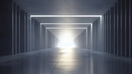 Poster - ライト付きコンクリートトンネル 未来的な建築デザイン 抽象的な都市の廊下 光と影
