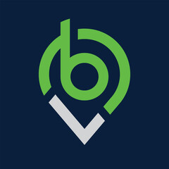 Poster - The image shows a flat logo design of a drop pin icon in green and white color with an initial letter BL that looks clean on a blue background

