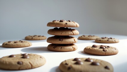 Poster - Close-up of baked chocolate cookies with sugar and crispy texture against a white backdrop