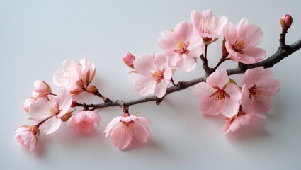 Fototapete - Twig with blooming peach flowers isolated on white