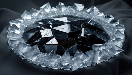 Poster - Ice cube pile framed on a black background featuring crushed and cracked ice