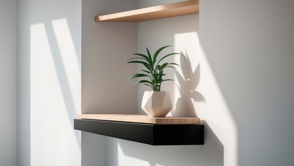 Poster - Contemporary Minimalist Space with Floating Shelf and Chic Plant Display