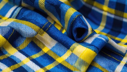 Poster - Design featuring blue and yellow tartan or plaid textile background