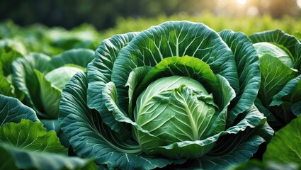 Aufkleber - Freshly harvested ripe cabbage in an agricultural landscape