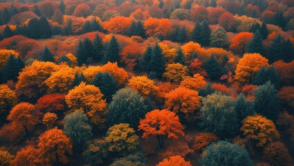 Poster - Scenic autumn forest captured from above showcasing fall foliage