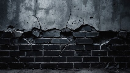 Aufkleber - Background of black brick wall and concrete surface