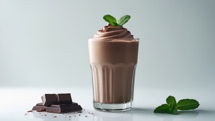Poster - Isolated white background with a creamy chocolate protein shake