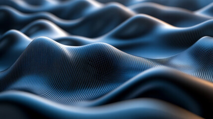 Poster - Dark blue digital wave abstract data visualization background, Explore the depth of a cosmic holographic landscape filled with data waves, Abstract surface with luminous lines and dotted texture.
