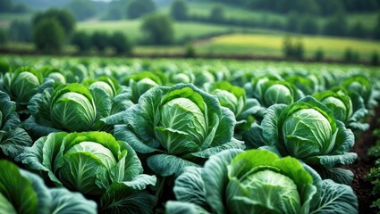 Aufkleber - Healthy green cabbage growing amidst lush garden and sunlight