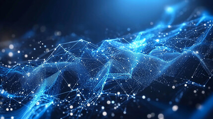 Poster - Abstract connectivity in data Flow description with network connected various lines and glowing effects, Technology abstract curve background with dot connected lines and waves designs.