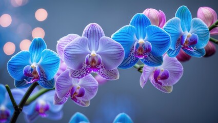 Fototapete - gray background with a blue orchid branch