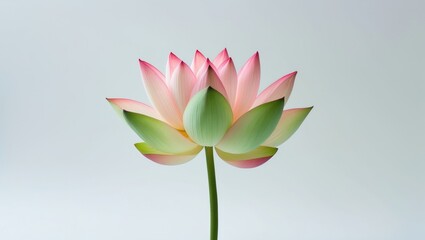 Poster - Single pink lotus flower with white backdrop