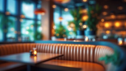 Poster - Stylish restaurant interior with abstract blurred design for background