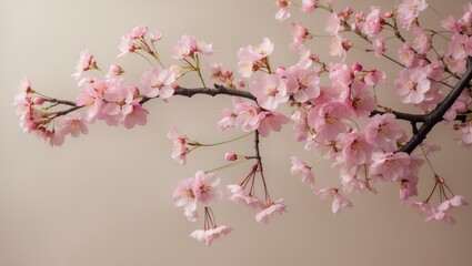 Fototapete - Isolated flower branch of cherry on a nature-themed background