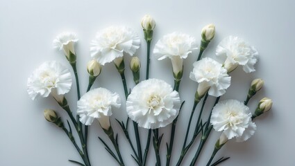 Poster - Beautiful white carnation flower with delicate petals on a plain background