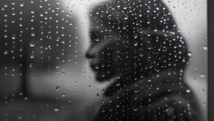 Poster - Raindrop textures on transparent glass against a monochrome natural backdrop