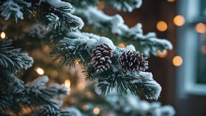 Poster - Modern design of a snowy Christmas tree featuring colorful textures and dynamic branches in an indoor setting