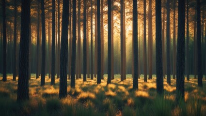 Poster - Scenic autumn landscape of pine woodland in Nepal