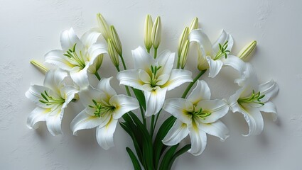 Fototapete - Stunning lily flowers in white set against a white background