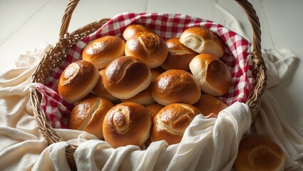 Poster - Buns stored in a wicker basket covered by a tablecloth