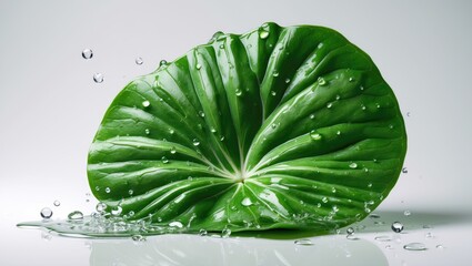 Poster - Leaf with water drops splashing, isolated on background with a clipping path.