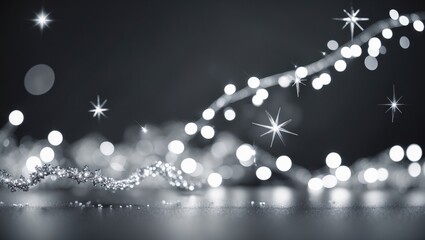 Poster - White gray blurred bokeh lights with sparkling stars for celebratory overlay design