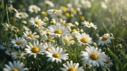 Poster - Summer scene featuring chamomile flowers and wildflowers in bloom