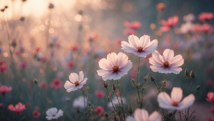 Poster - Close-up of cosmos blossom with beautiful bokeh background highlighting natural beauty