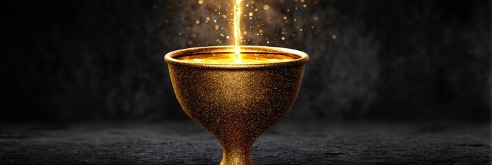Poster - Golden Chalice of Liquid Light - A golden chalice glows, filled with liquid light, symbolizing hope, prosperity, magic, purity, and enlightenment