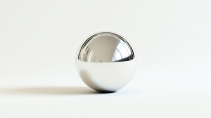 Poster - Chrome sphere resting on a white background, minimalist and reflective