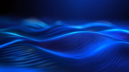 Aufkleber - 青色の抽象的な波状背景に輝くデジタル粒子を使用した未来的なデザイン