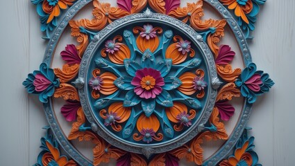 Poster - Texture of flower design on vintage wooden panel