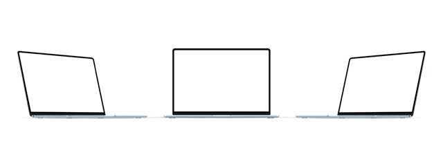 Fototapete - Modern Blue Open Laptops Mockups, Front and Side Perspective View, Isolated on White Background. Vector Illustration