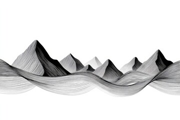 Poster - Abstract Linear Mountain Sketch - Serene mountain landscape, minimalist design, flowing lines, abstract art, nature symbol. Symbolizes tranquility, strength, journey, growth, and freedom