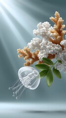 Poster - magical underwater realm with jellyfish-like sky creatures, glowing coral forests, surreal ambiance,