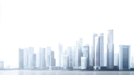Poster - 白い背景の青と白の現代的な抽象的な都市のスカイライン建築高層ビル