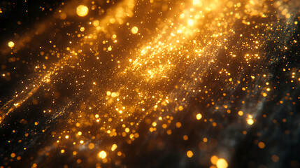 Glittering gold dust floating elegant sparkles festive golden particles shiny bokeh effects luxurious background abstract texture