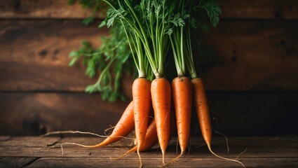 Aufkleber - Fresh carrots arranged on a natural wooden background