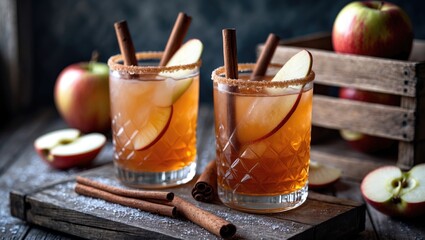 Aufkleber - Festive apple cider drink with cinnamon spice and apple slices