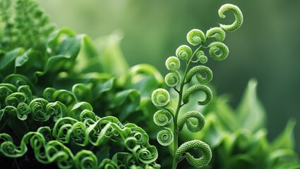 Poster - Detailed view of vibrant young fern foliage in a lush natural setting